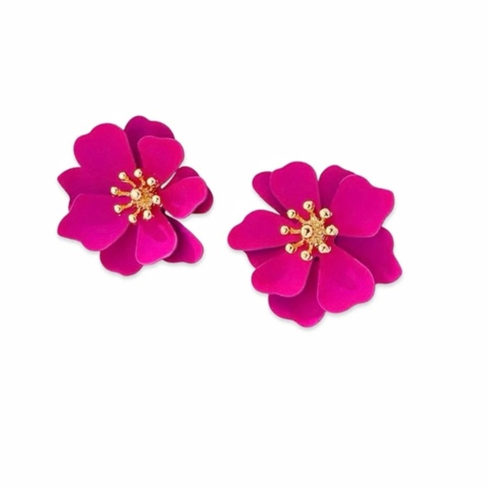 ANTHRO ZENZII bright pink BUTTERCUP FLOWER STUD POST EARRINGS HYPOALLERGENIC